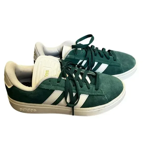 Adidas VL Court 2.0 Sneakers Green Suede White Stripes Men 8.5 US / Women 9.5 - Picture 1 of 7
